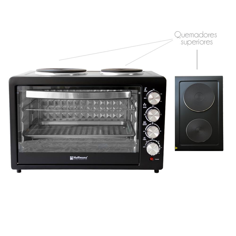 Horno Eléctrico 55 Litros  con 2 Placas 2000W + 1600W Grill