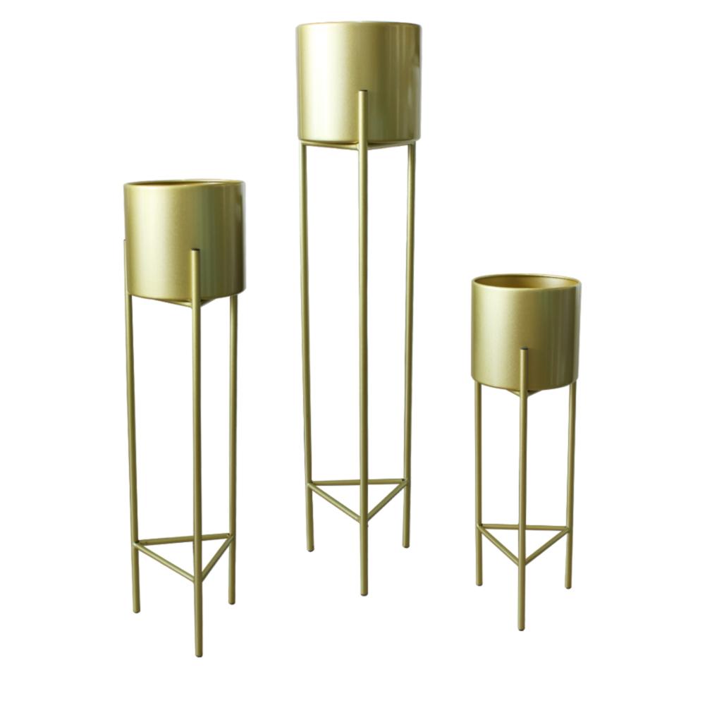 Macetero Pedestal Dorado Set de 3 Piezas