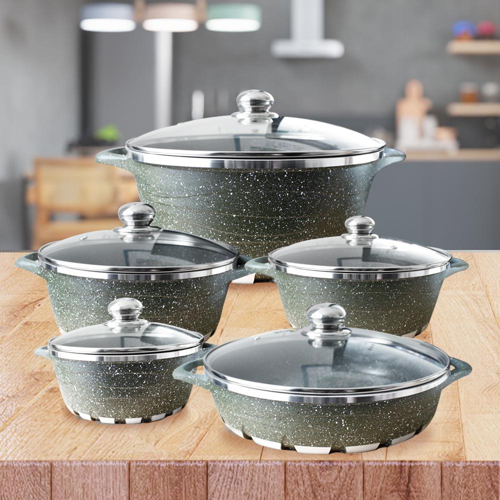 Batería de Cocina 10 Piezas Altas Granito Antiadherente