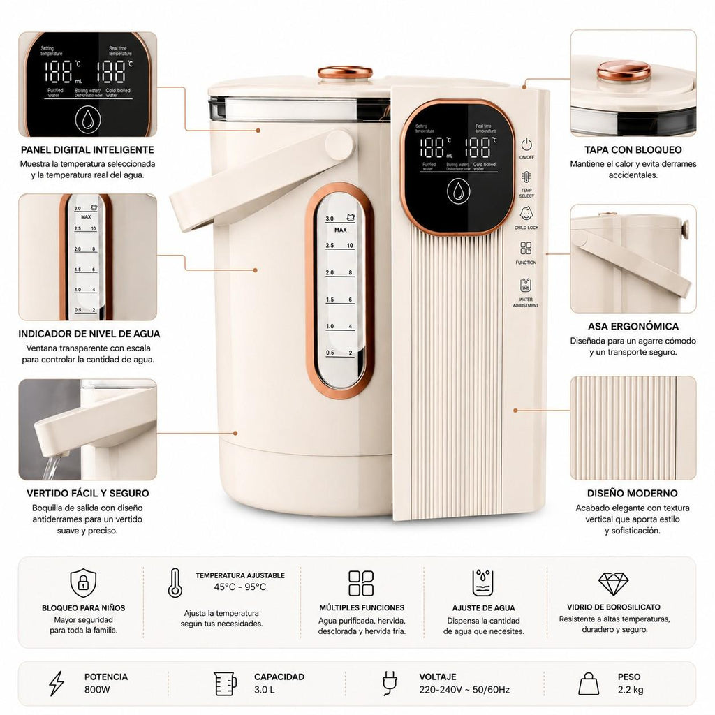 Hervidor Eléctrico Inteligente 3 Litros Digital Moderno