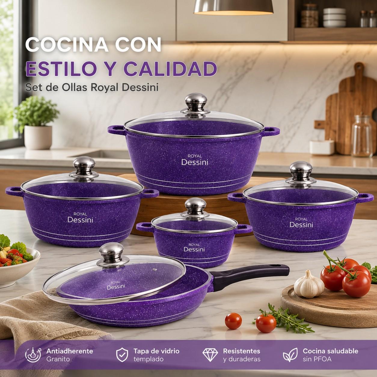 Juego de Ollas 12 Piezas Granito Royal Dessine color Morado