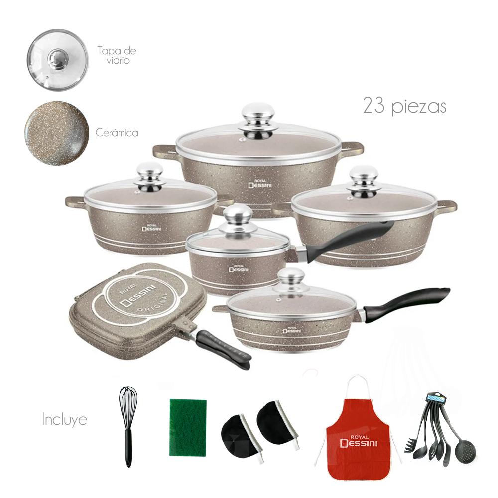Juego de Ollas Granito 23 piezas Beige - TyK Hogar