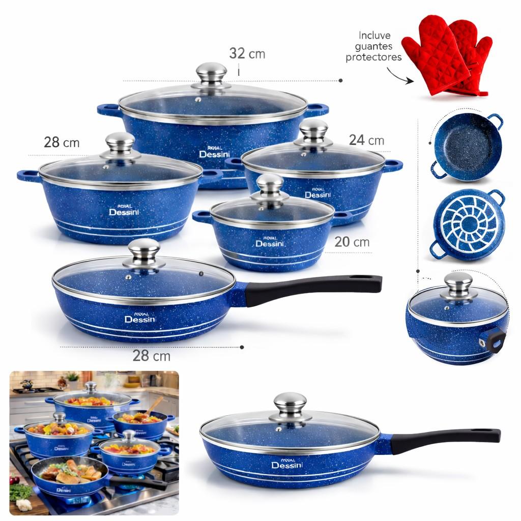 Juego de Ollas 12 Piezas Granito Royal Dessine color Azul
