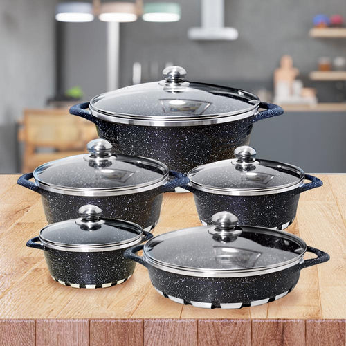 Batería Cocina 10 Piezas Altas Granito Antiadherente Negra