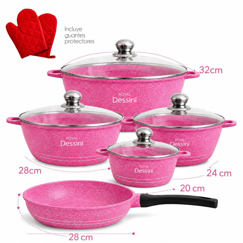 Juego de Ollas 12 Piezas Granito Royal Dessine color Rosado