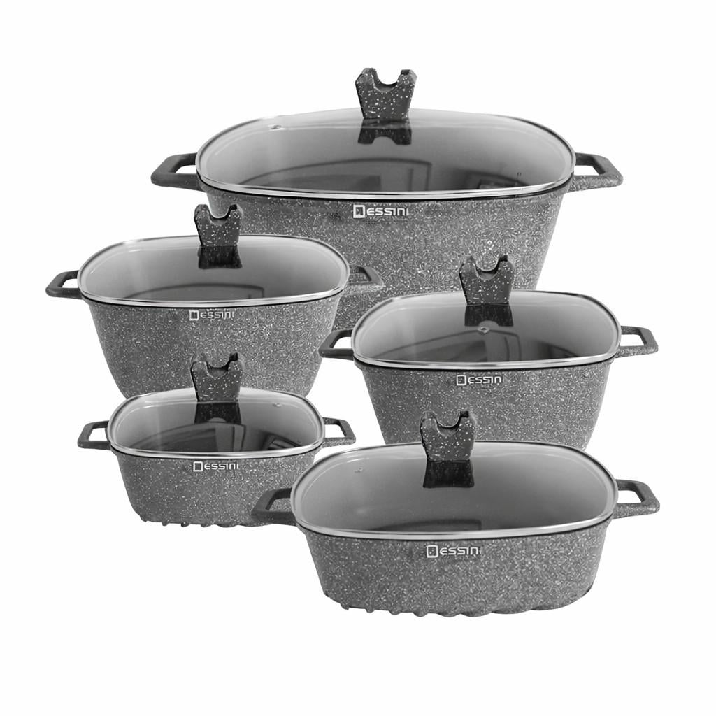 Juego de Ollas Granito 10 Piezas Antiadherente Premium  Gris