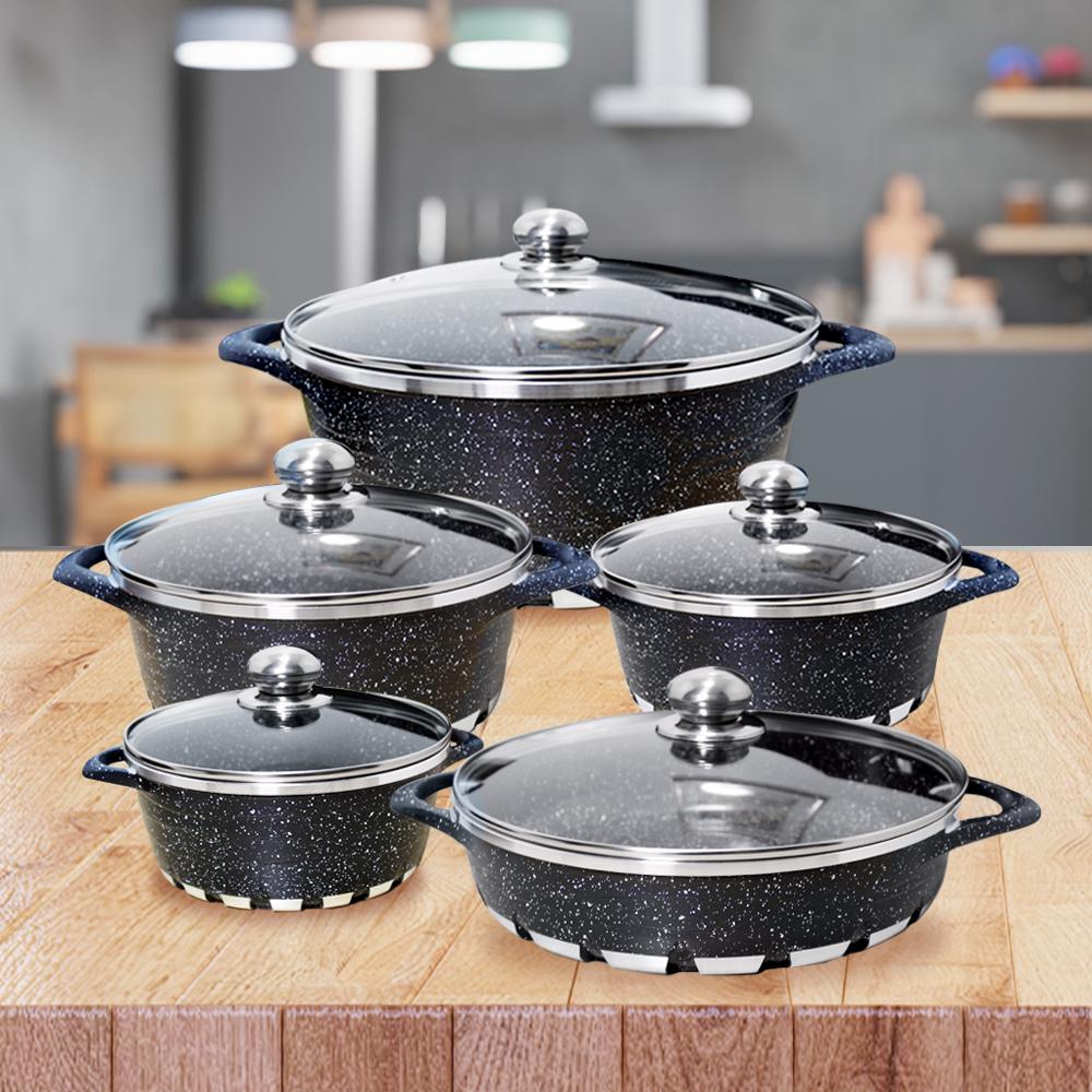 Batería de Cocina 10 Piezas Altas Granito Antiadherente