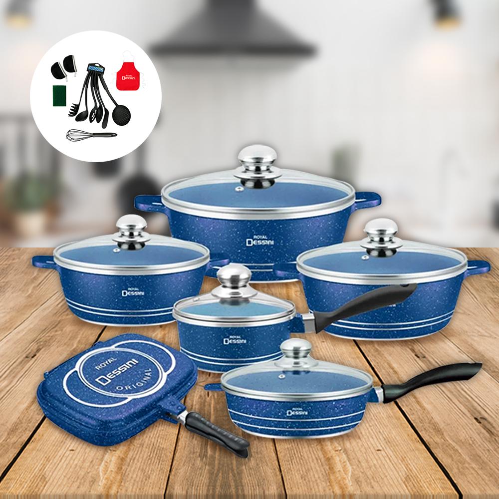 Juego de Ollas Granito Bateria de Cocina 23 piezas Azul