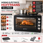 Horno Eléctrico 55 Litros  con 2 Placas 2000W + 1600W Grill
