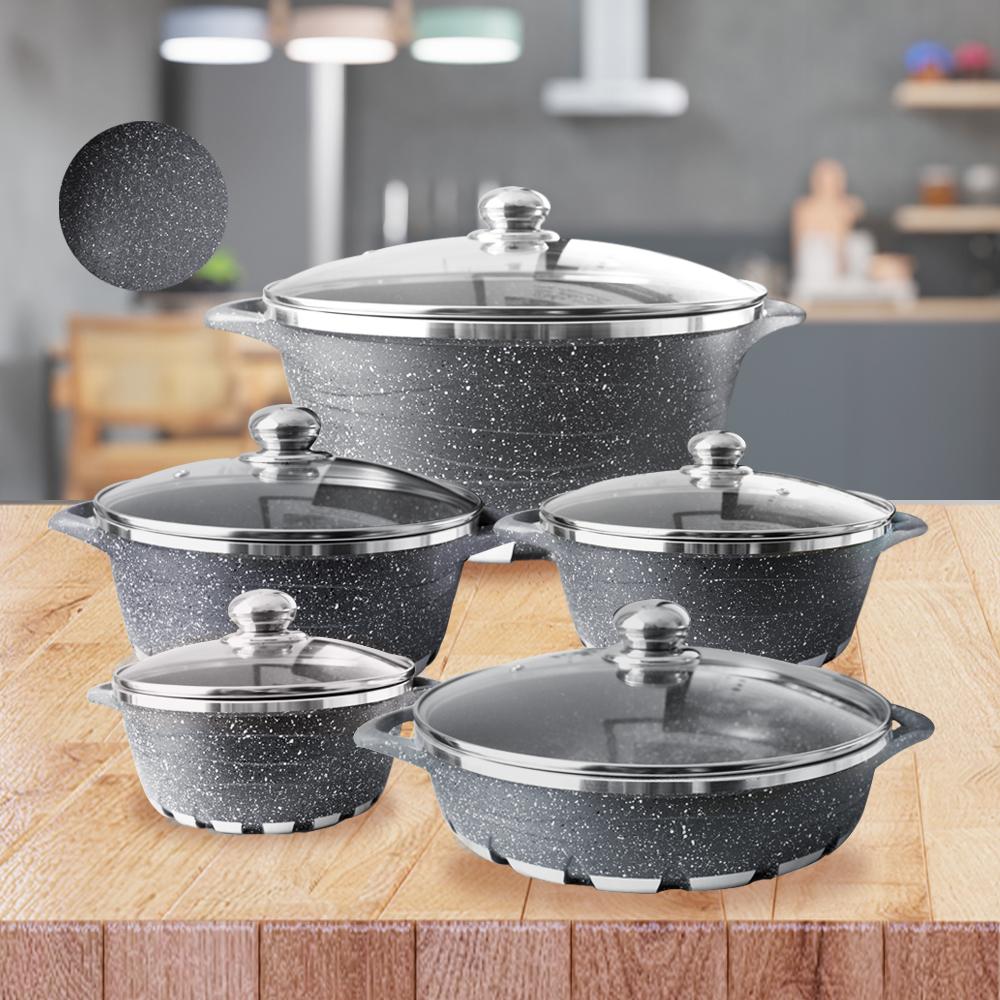 Batería Cocina 10 Piezas  Granito Antiadherente GRIS