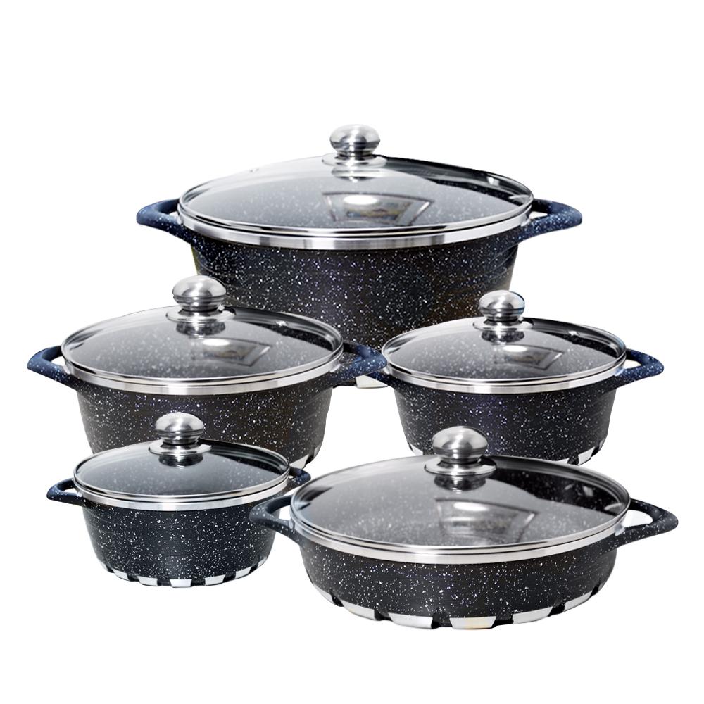 Batería Cocina 10 Piezas Altas Granito Antiadherente Negra