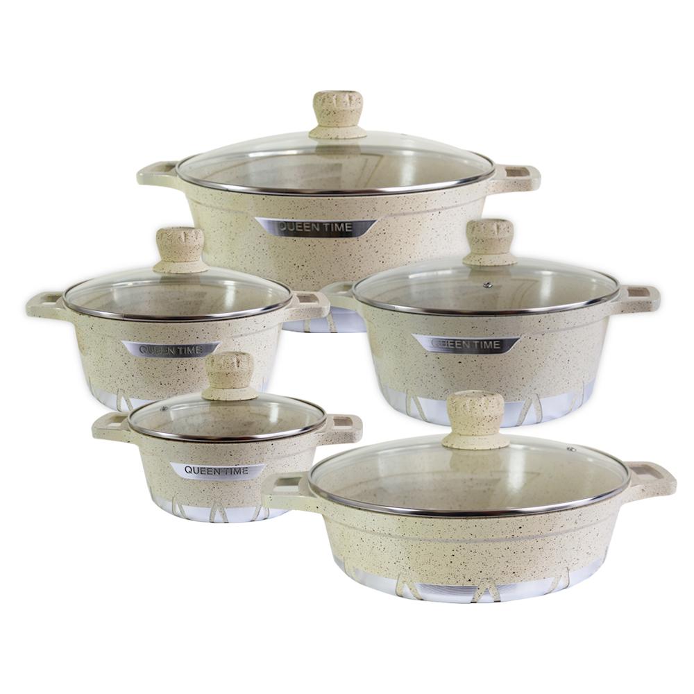 Batería de Cocina 10 Piezas Altas Granito Antiadherente Beige
