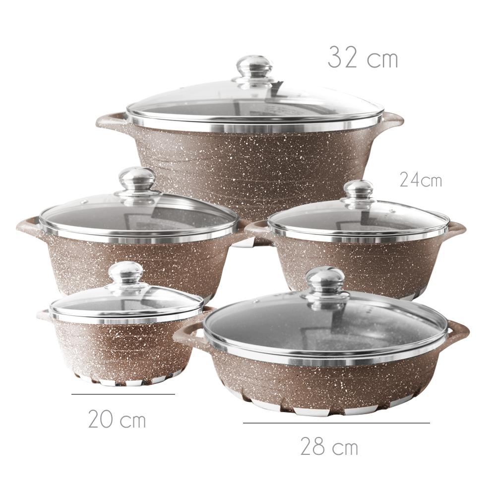 Batería de Cocina 10 Piezas Altas Granito Antiadherente Cafe