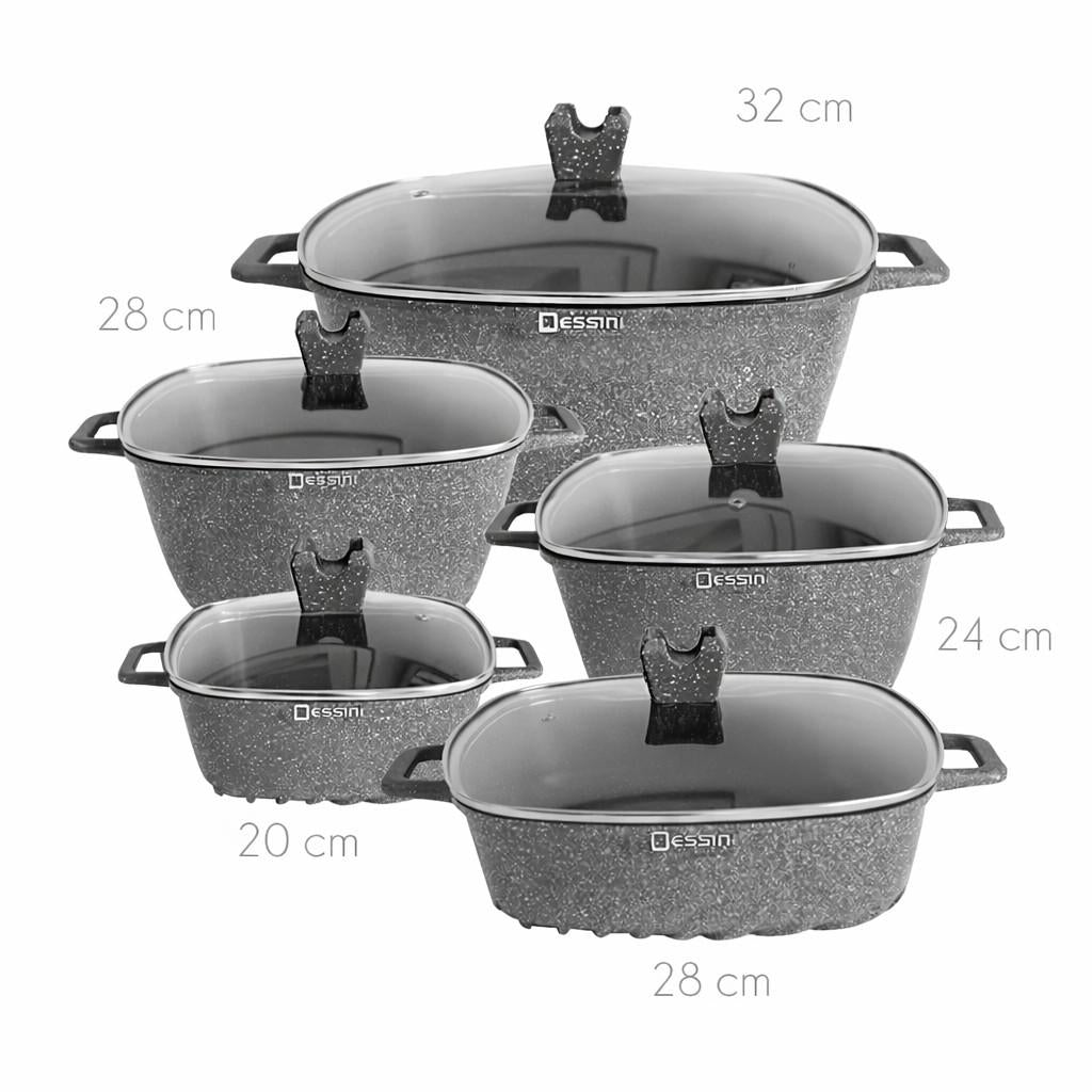 Juego de Ollas Granito 10 Piezas Antiadherente Premium  Gris