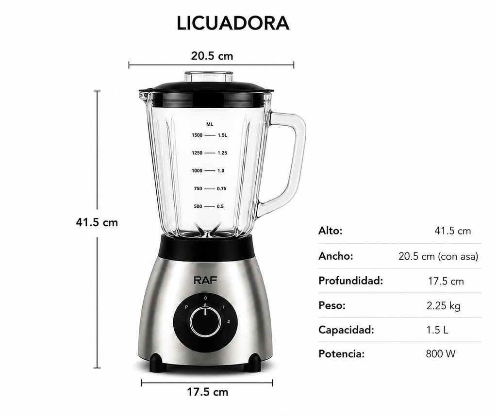 Licuadora 3 en 1  Vaso Vidrio Molinillo y   Acero  1000W