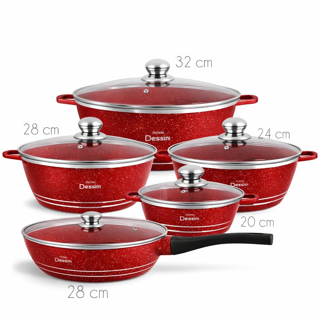 Juego de Ollas 12 Piezas Granito Royal Dessine color Rojo