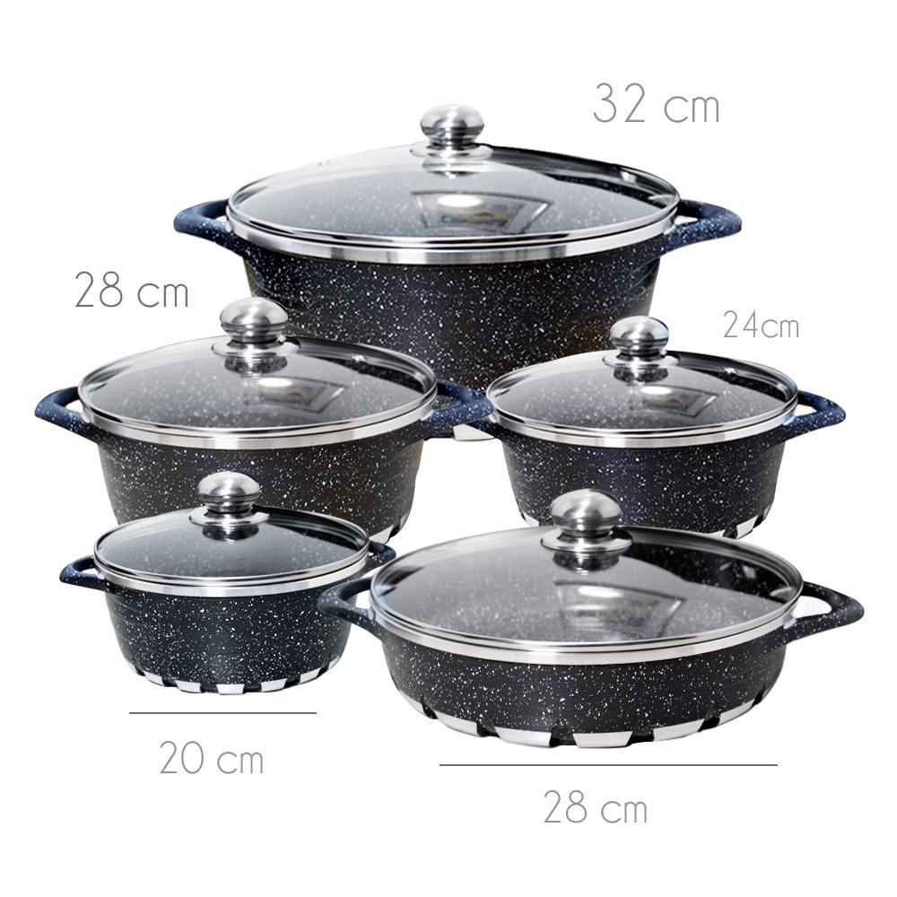 Batería Cocina 10 Piezas Altas Granito Antiadherente Negra