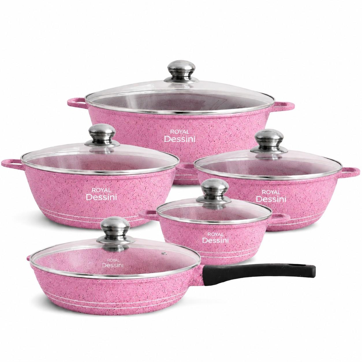 Juego de Ollas 12 Piezas Granito Royal Dessine color Rosado