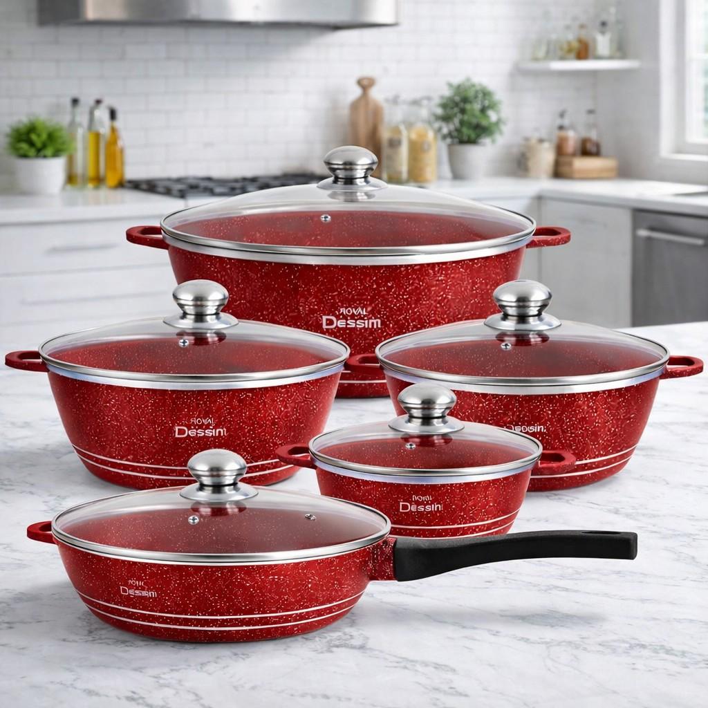 Juego de Ollas 12 Piezas Granito Royal Dessine color Rojo