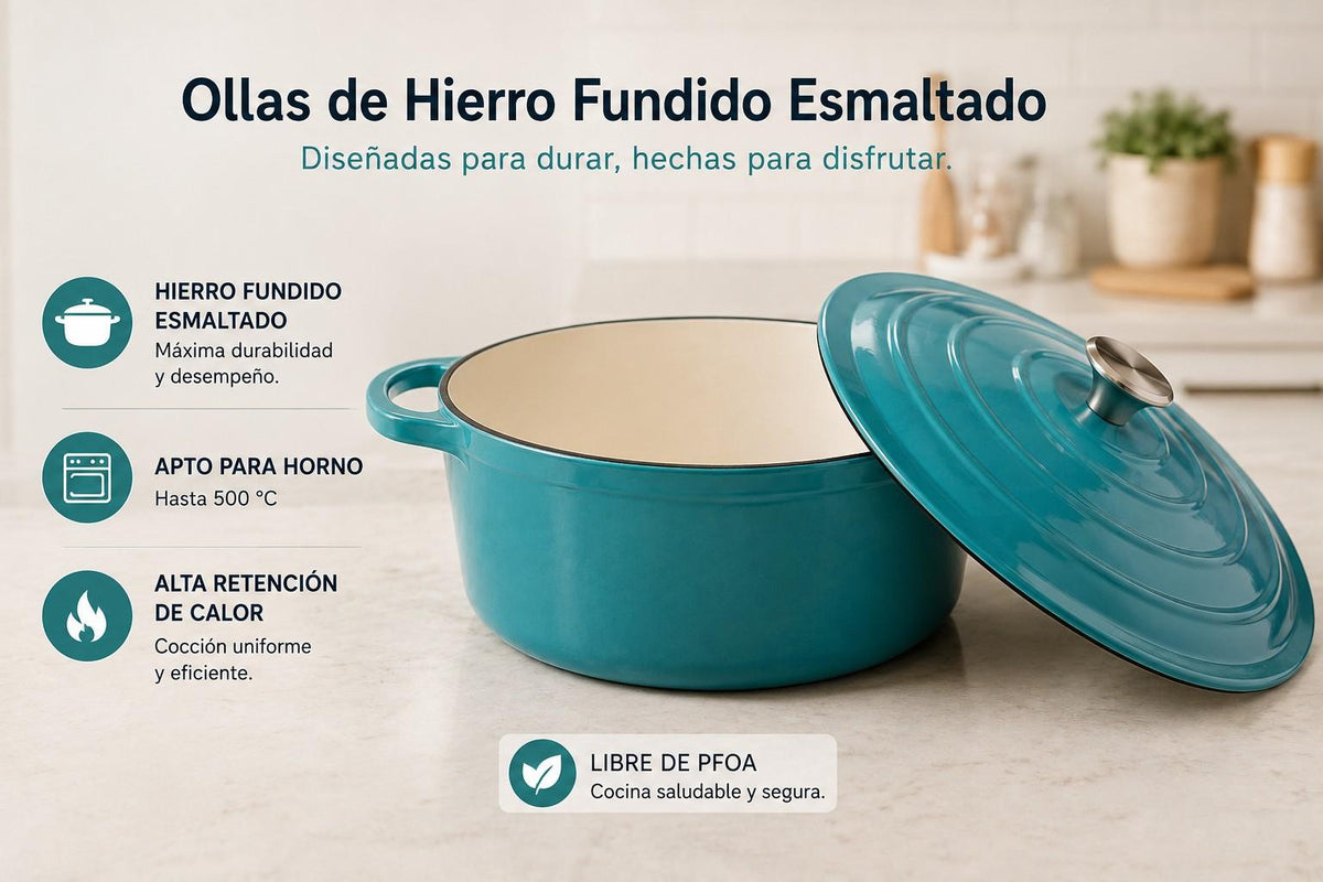 Juego de Ollas Hierro Fundido 8 p. Apto Horno 500 °C Turquez