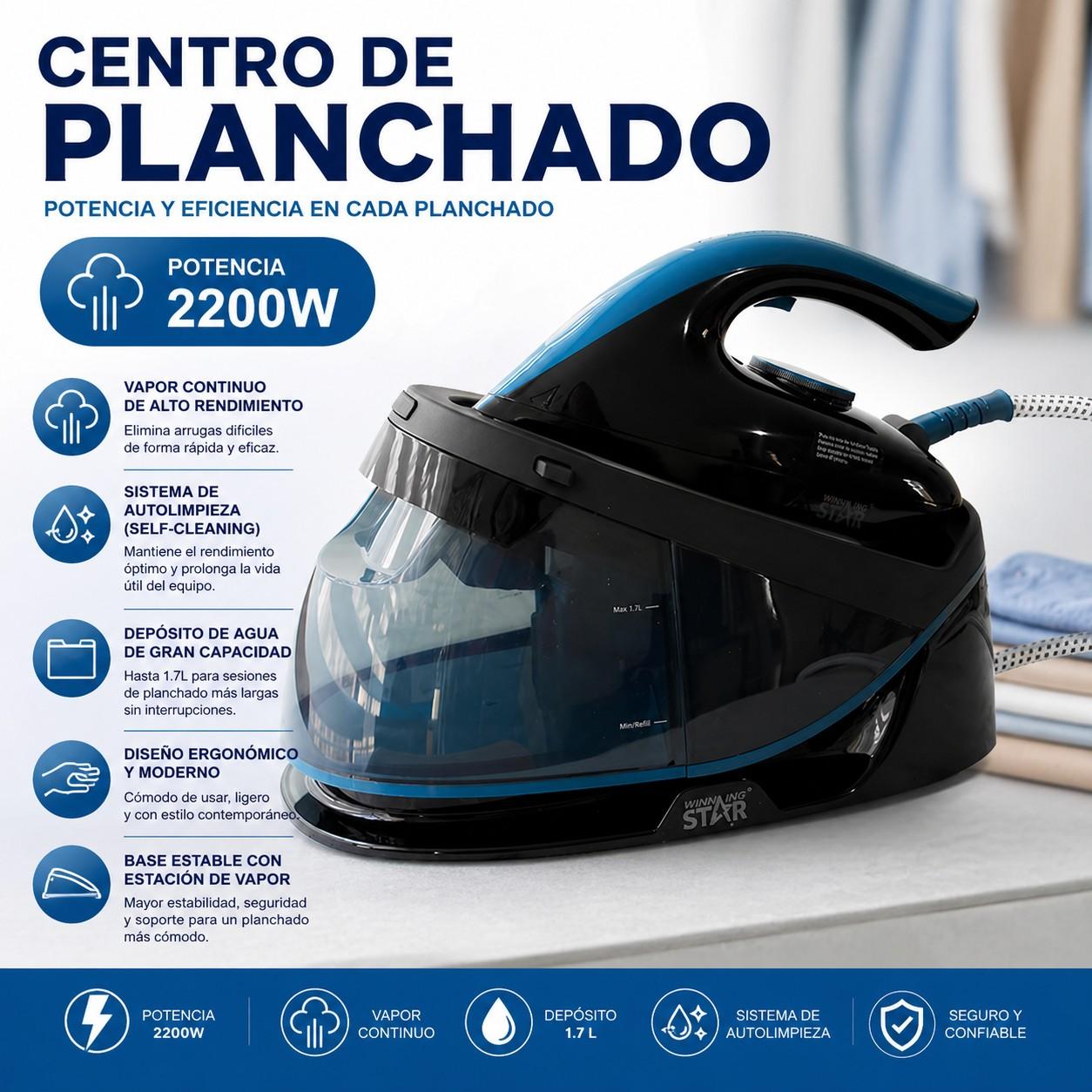 Centro de Planchado a Vapor 2200W  ST-6129 Depósito 1.7L