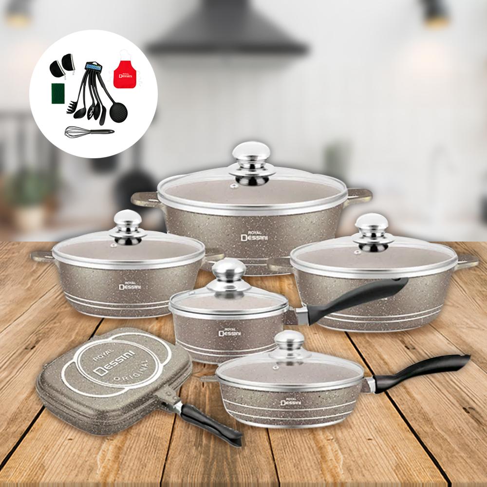 Juego de Ollas Granito 23 piezas Beige - TyK Hogar