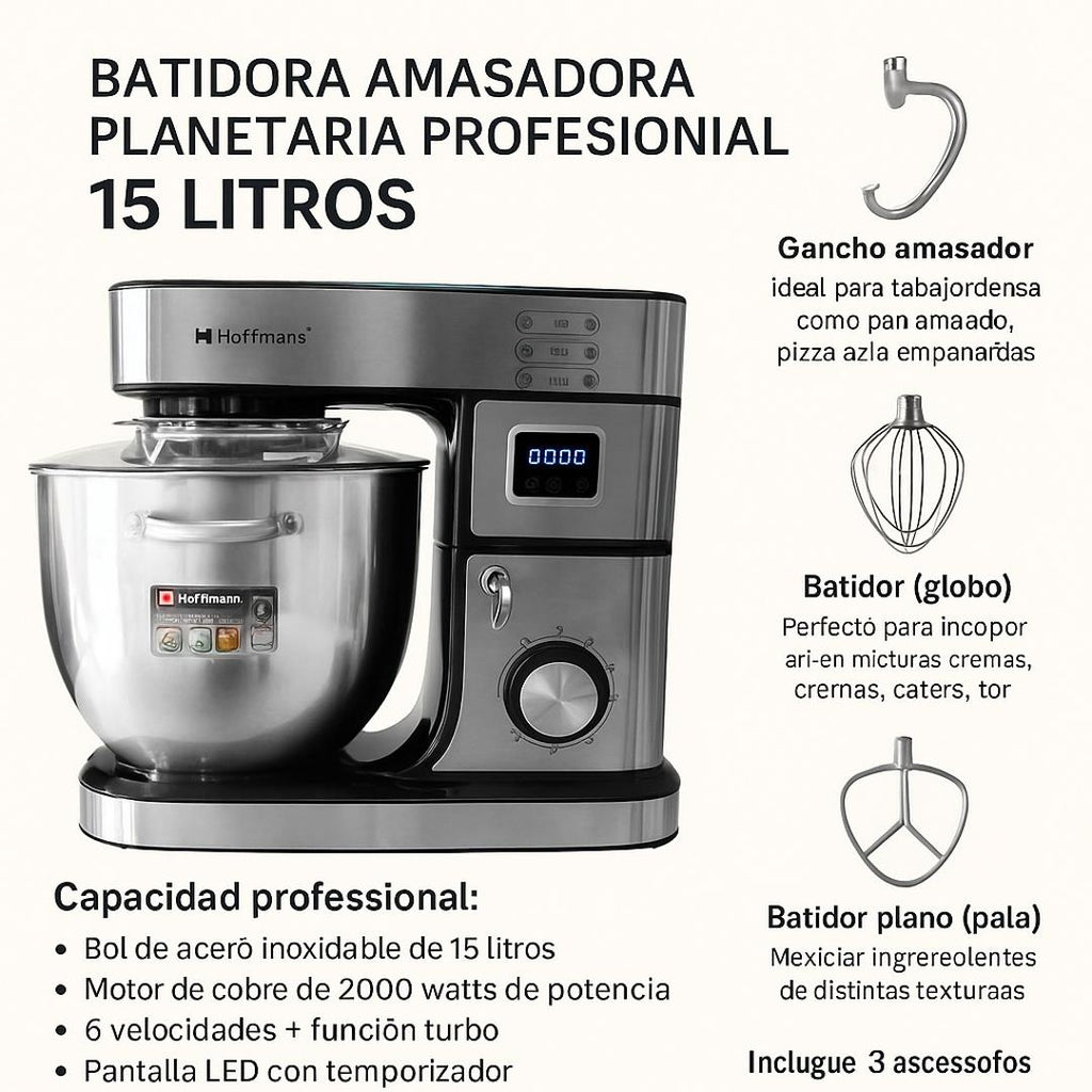 Batidora Pedestal Planetaria Amasadora Profesional 15 litros