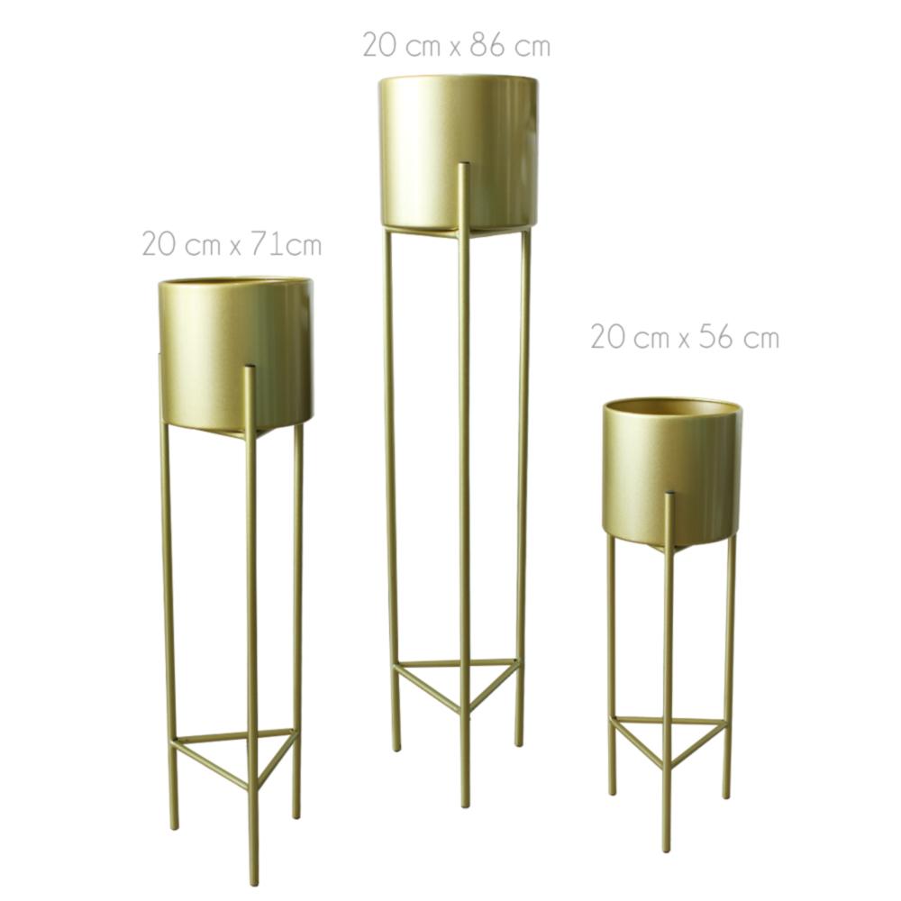 Macetero Pedestal Dorado Set de 3 Piezas