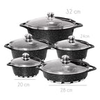 Batería Cocina 10 Piezas Altas Granito Antiadherente Negra