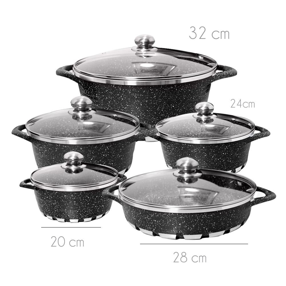 Batería Cocina 10 Piezas Altas Granito Antiadherente Negra