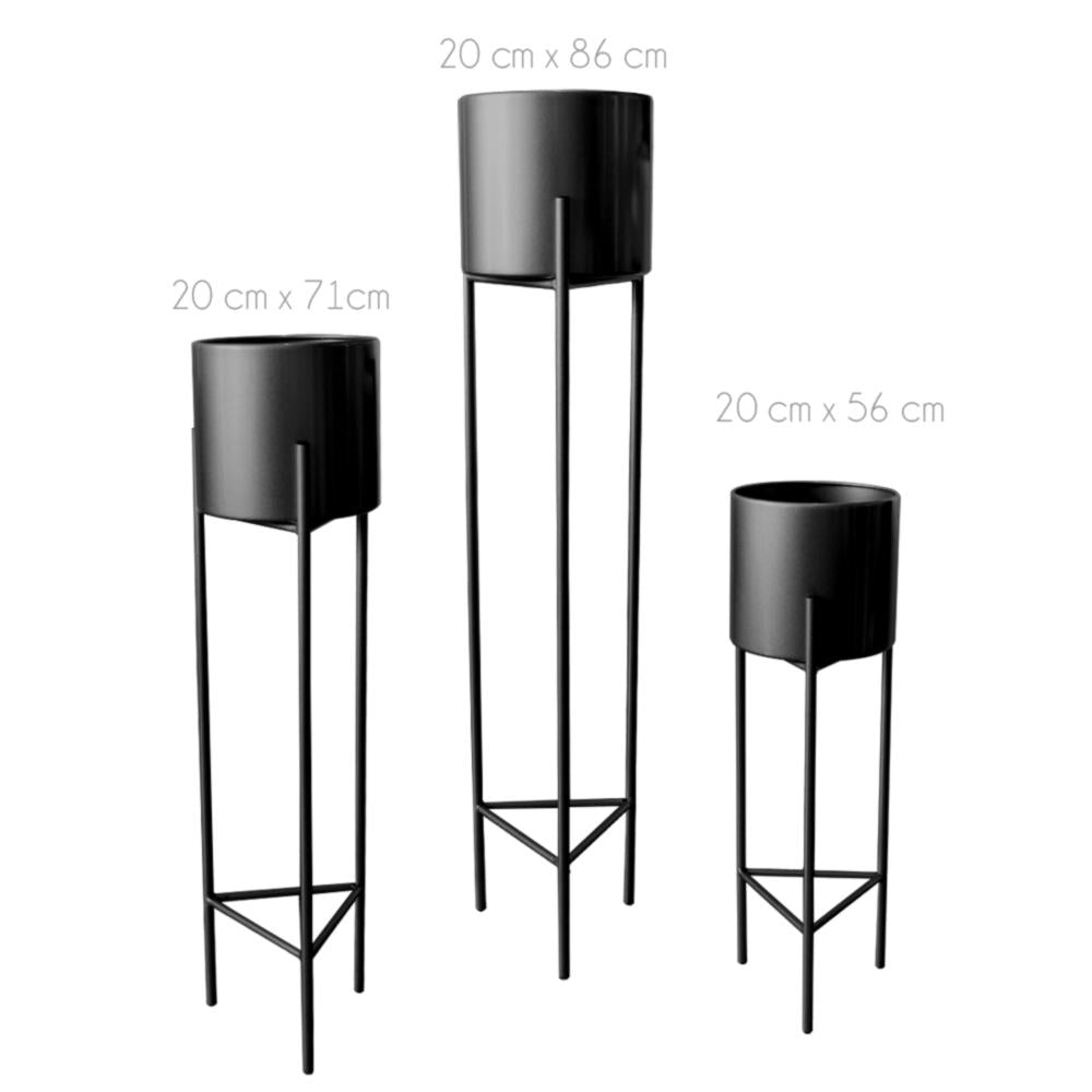 Macetero Pedestal Negro Set de 3 Piezas
