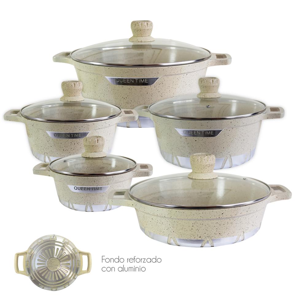 Batería de Cocina 10 Piezas Altas Granito Antiadherente