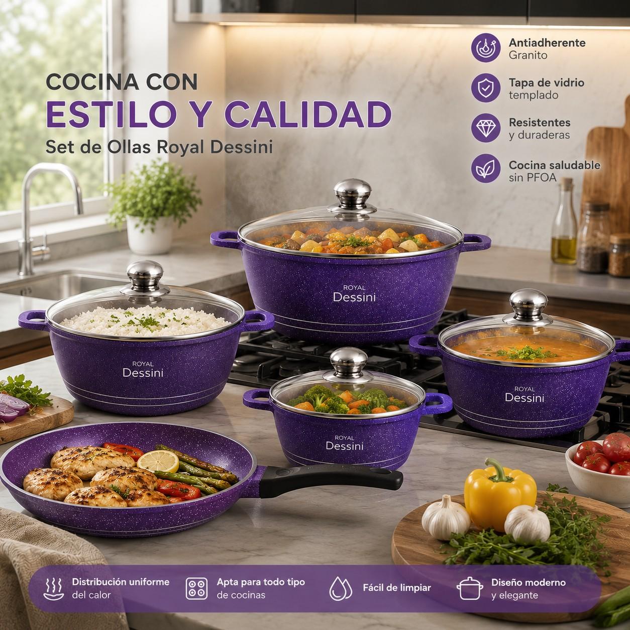 Juego de Ollas 12 Piezas Granito Royal Dessine color Morado