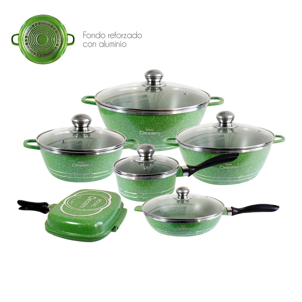 Juego de Ollas Granito 23 piezas Bateria de Cocina Verde