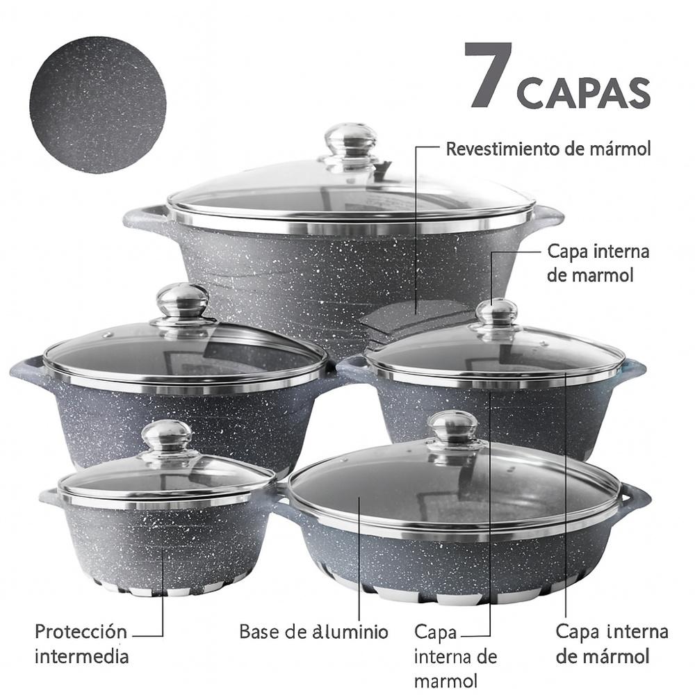 Batería Cocina 10 Piezas  Granito Antiadherente GRIS