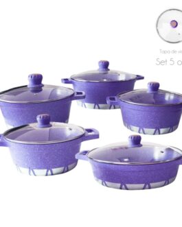 Batería de Cocina 10 Piezas Altas Granito Antiadherente Purpura