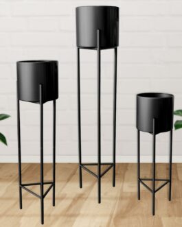 Macetero Macetas Pedestal Negro Set de 3 Piezas