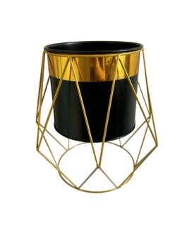 Macetero Decorativo Moderno – Estilo Geométrico Negro y Dorado S