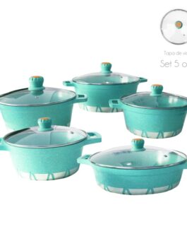 Batería de Cocina 10 Piezas Altas Granito Antiadherente Verde Agua