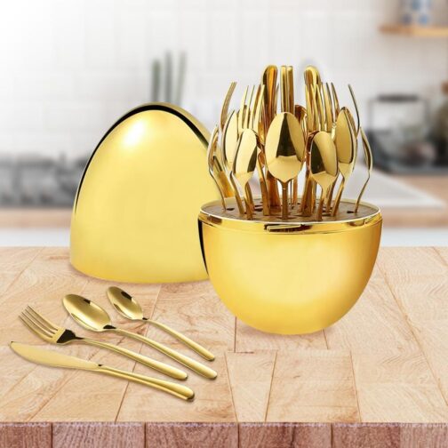Juego de Cubiertos Dorado 24 piezas Decorativo Huevo - Imagen 4