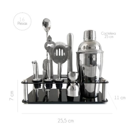 Set de Barman Coctelera Profesional 16 Piezas Acero Inoxidable - Imagen 3