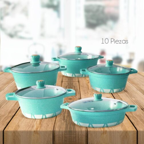 Batería de Cocina 10 Piezas Altas Granito Antiadherente Verde Agua - Imagen 5