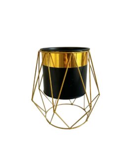 Macetero Pedestal Maceta Negra con dorado