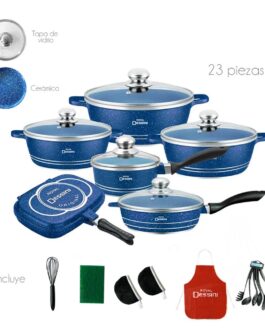 Juego de Ollas Granito Batería de Cocina 23 piezas Azul
