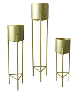 Macetero Macetas Pedestal Dorado Set de 3 Piezas