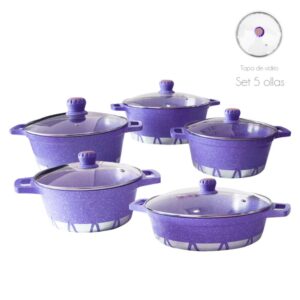 Batería de Cocina 10 Piezas Altas Granito Antiadherente Purpura