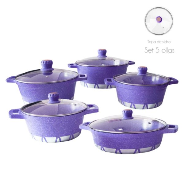 Batería de Cocina 10 Piezas Altas Granito Antiadherente Purpura
