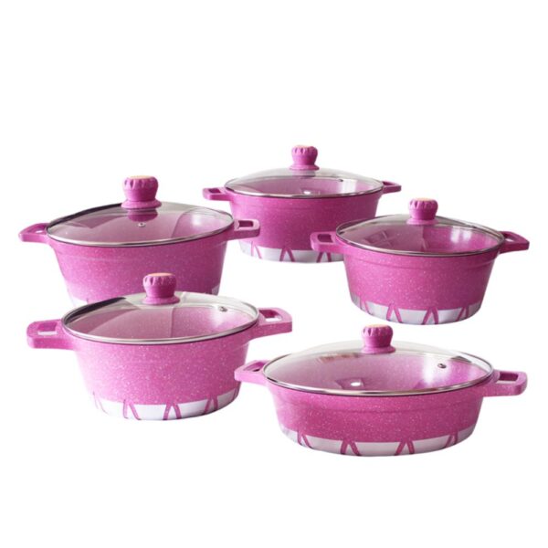 Batería de Cocina 10 Piezas Altas Granito Antiadherente Fucsia