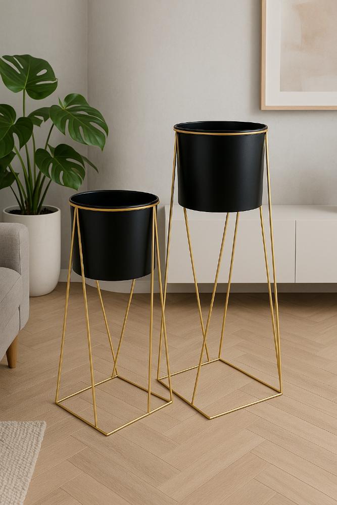Maceteros Pedestal Set 2 unidades Macetas negro Porta maceta