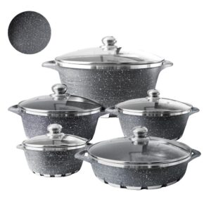 Batería Cocina 10 Piezas Altas Granito Antiadherente GRIS